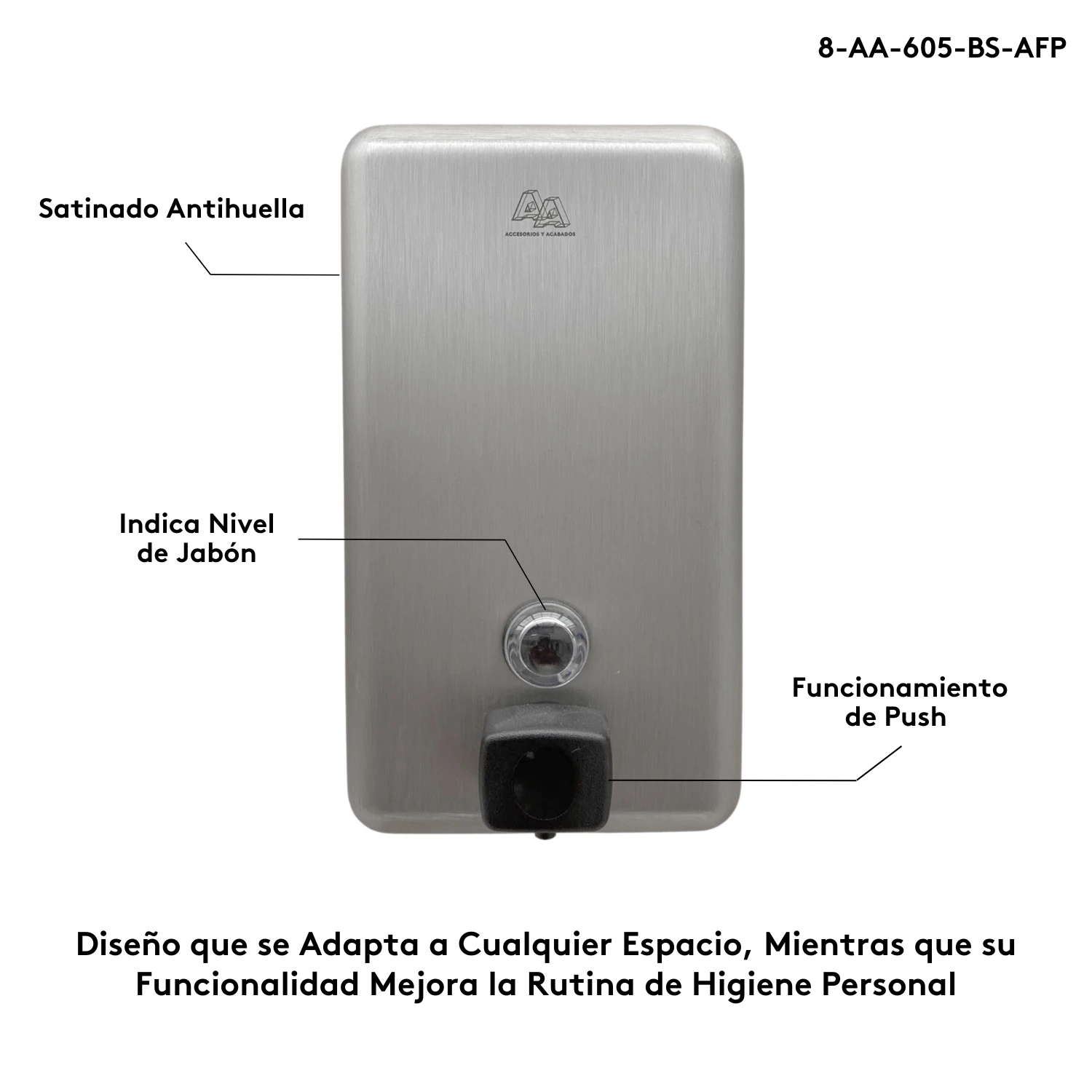 aya-dispensador-jabon-inoxidable-8-AA-605-BS-AFP-frontal